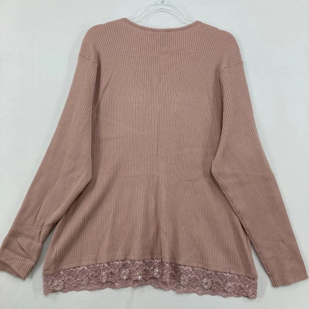 New Lane Bryant size 22/24 Pink Mauve‎ Lace Hook Closure Rib Knit Cardigan